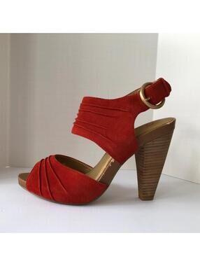 Seychelles high heeled shoes - orange suede open toe with ankle cuff siz…